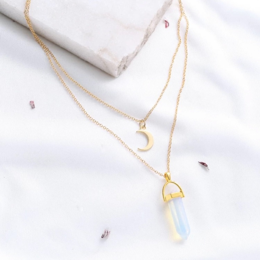 Crystal And Crescent Moon Necklace